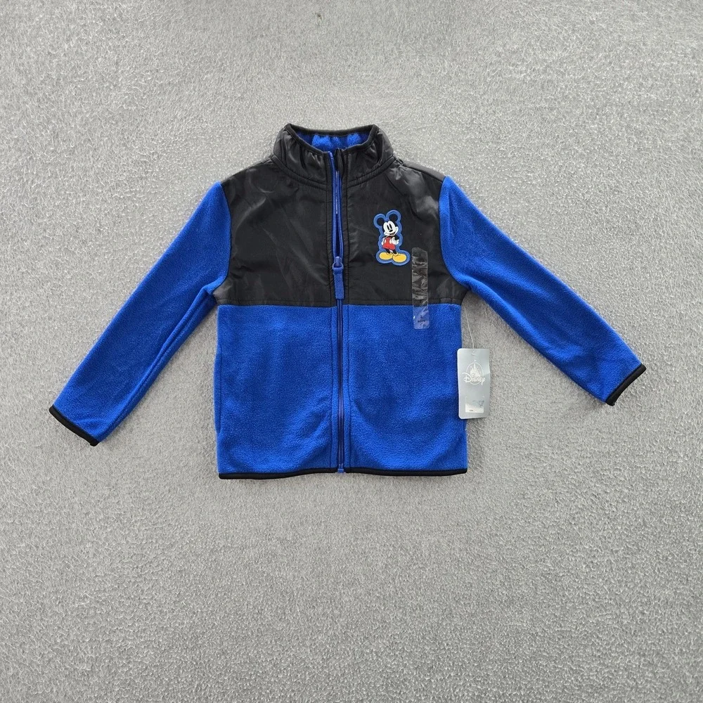 Disney Parks Kids Jacket 2 Blue Mickey Mouse Logo Zipper Fleece  NWT